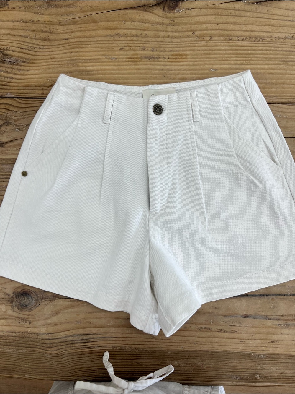 Cleobella White High Waist Pleat Front Shorts